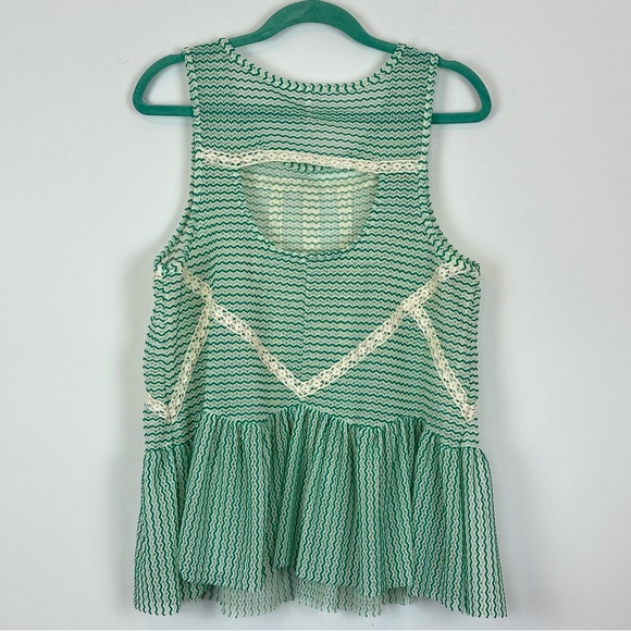 Free People Semi Sheer Crochet Turquoise Ivory Cut Out Peplum Boho Top M - Picture 10 of 13